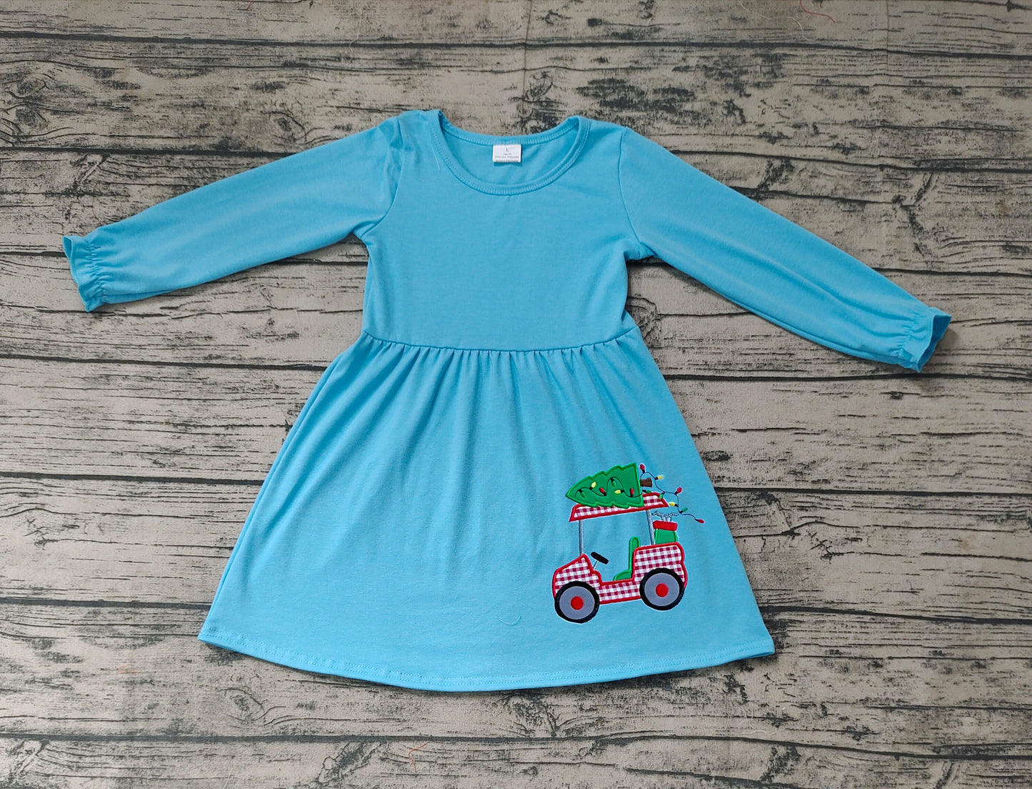 GLD0391 western Christmas car long sleeves girl dress RTS 20231024