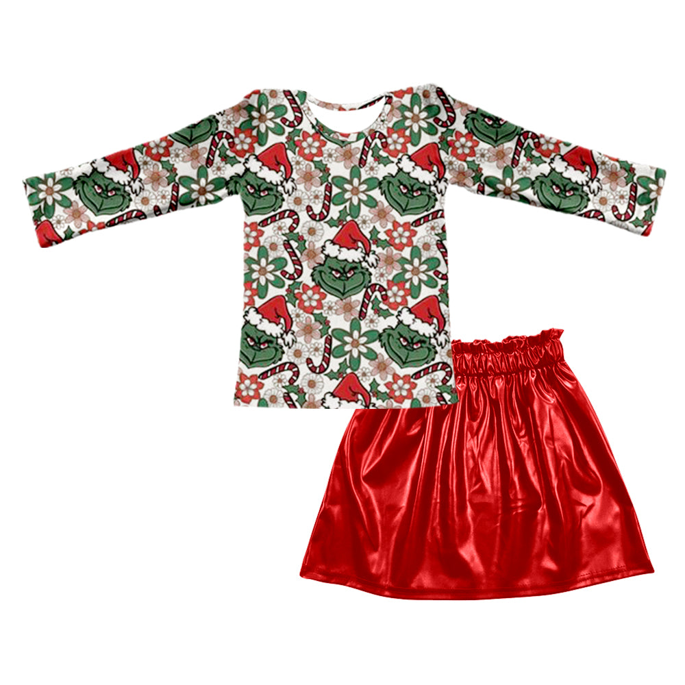 GLD0397组合 red leather Christmas skirt girl outfit 20231024 RTS