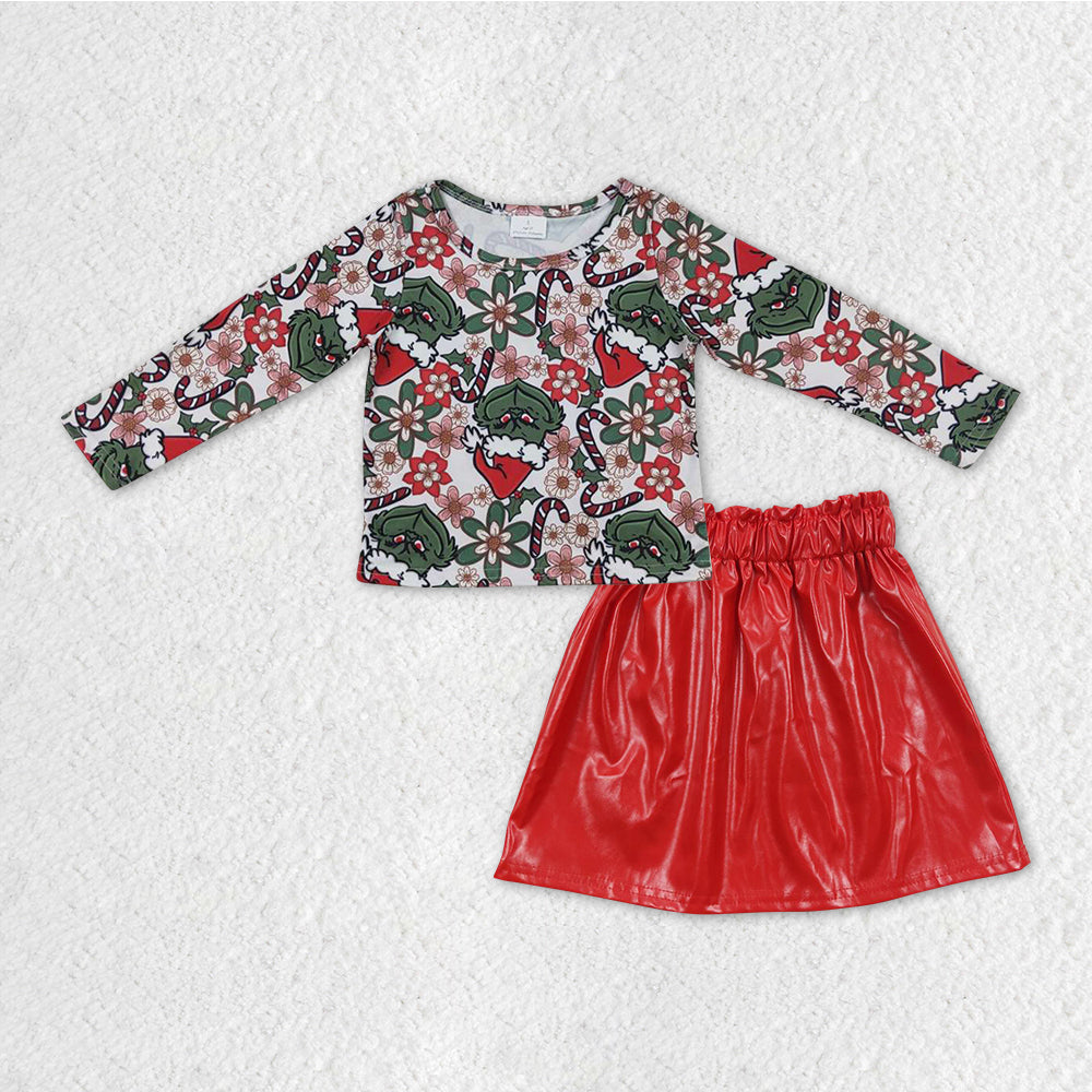 GLD0397组合 red leather Christmas skirt girl outfit 20231024 RTS