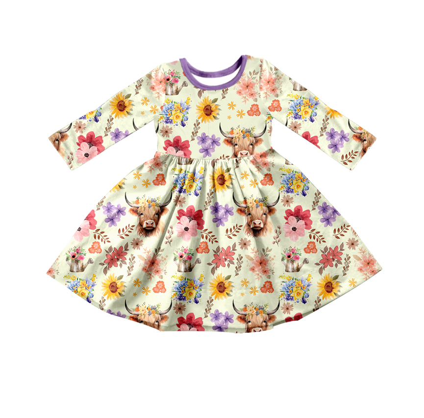 western flower cow long sleeve girl dress 20230831 preorder