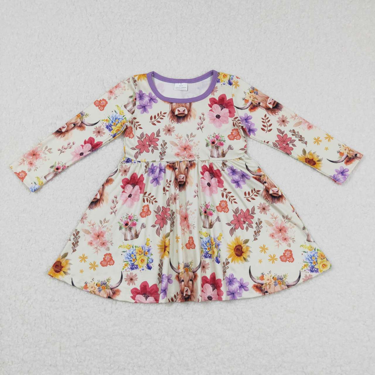 promotion RTS GLD0399 flowers cow long sleeve girl dress 20231023 RTS