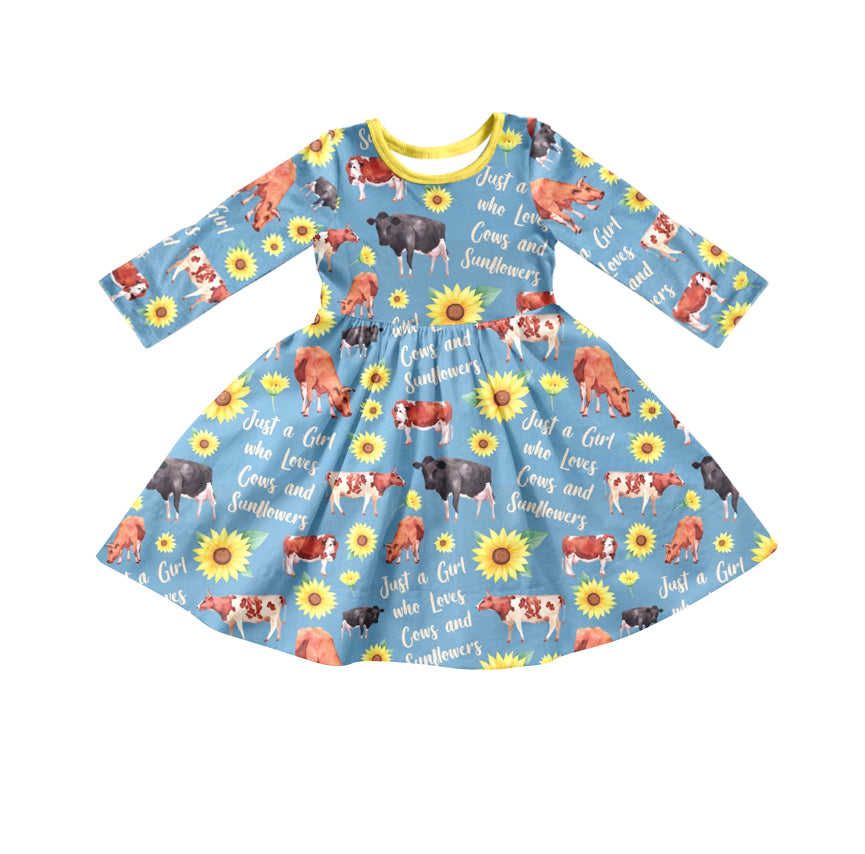 GLD0402 western sunflower cowgirl long sleeve girl dress 20230831 preorder