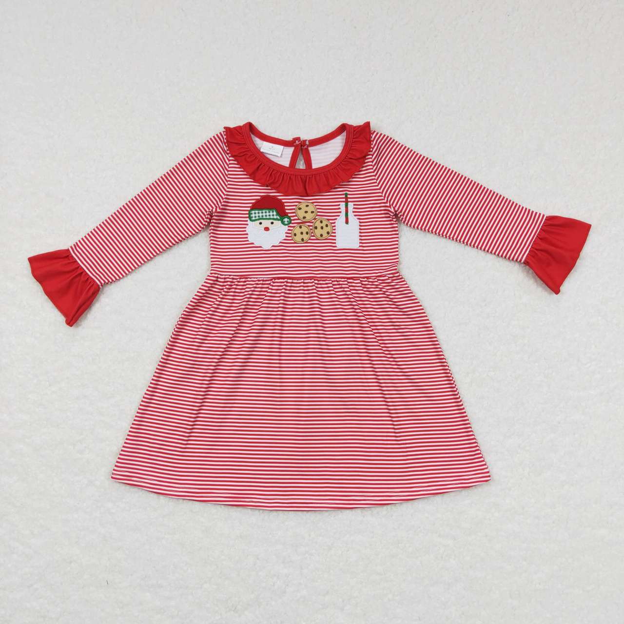 GLP0873 RTS Christmas Santa stripe embroidery long sleeve kids girl pajamas outfit 202231024