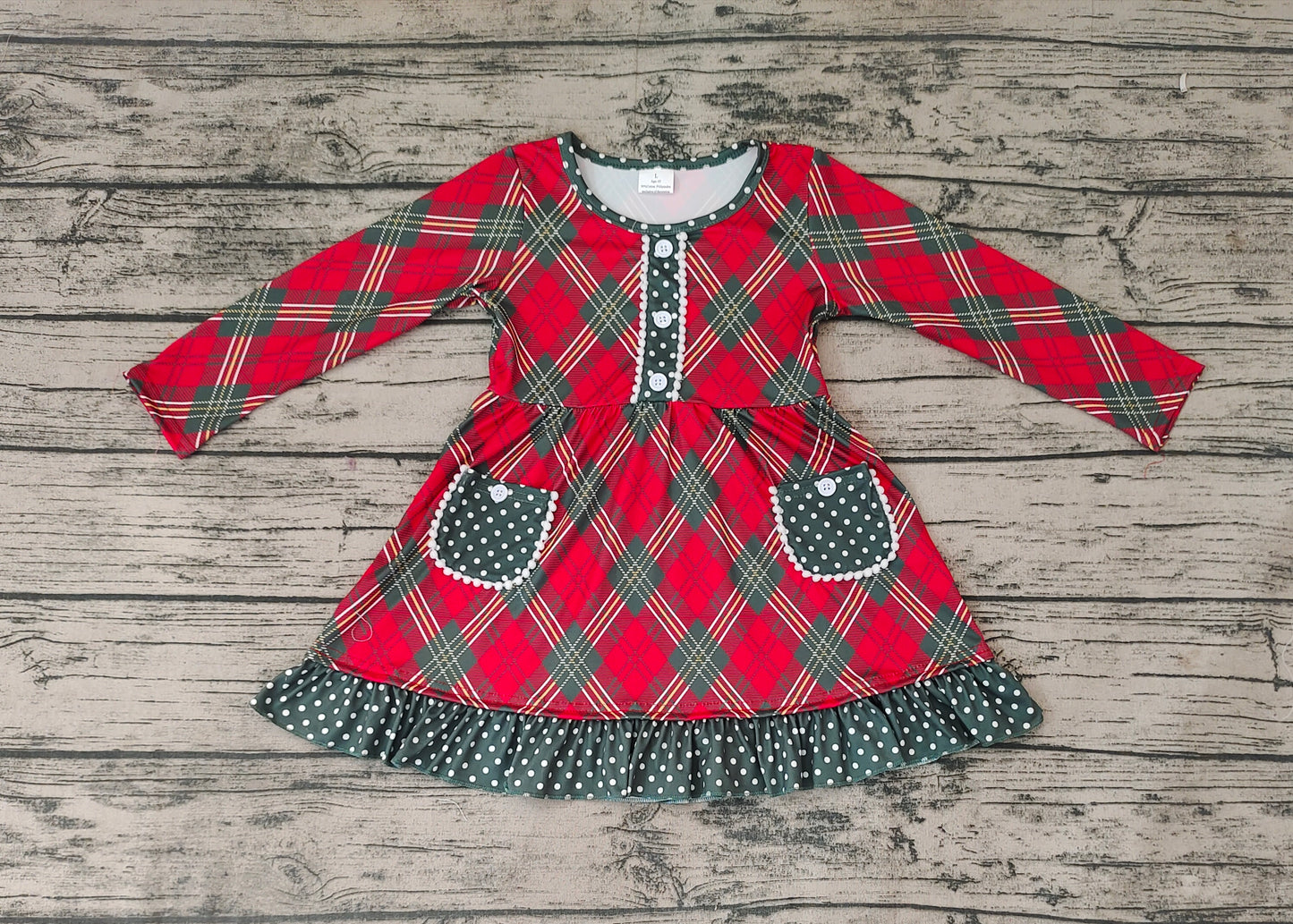GLD0424 western Christmas plaid long sleeves girl dress RTS 20231024