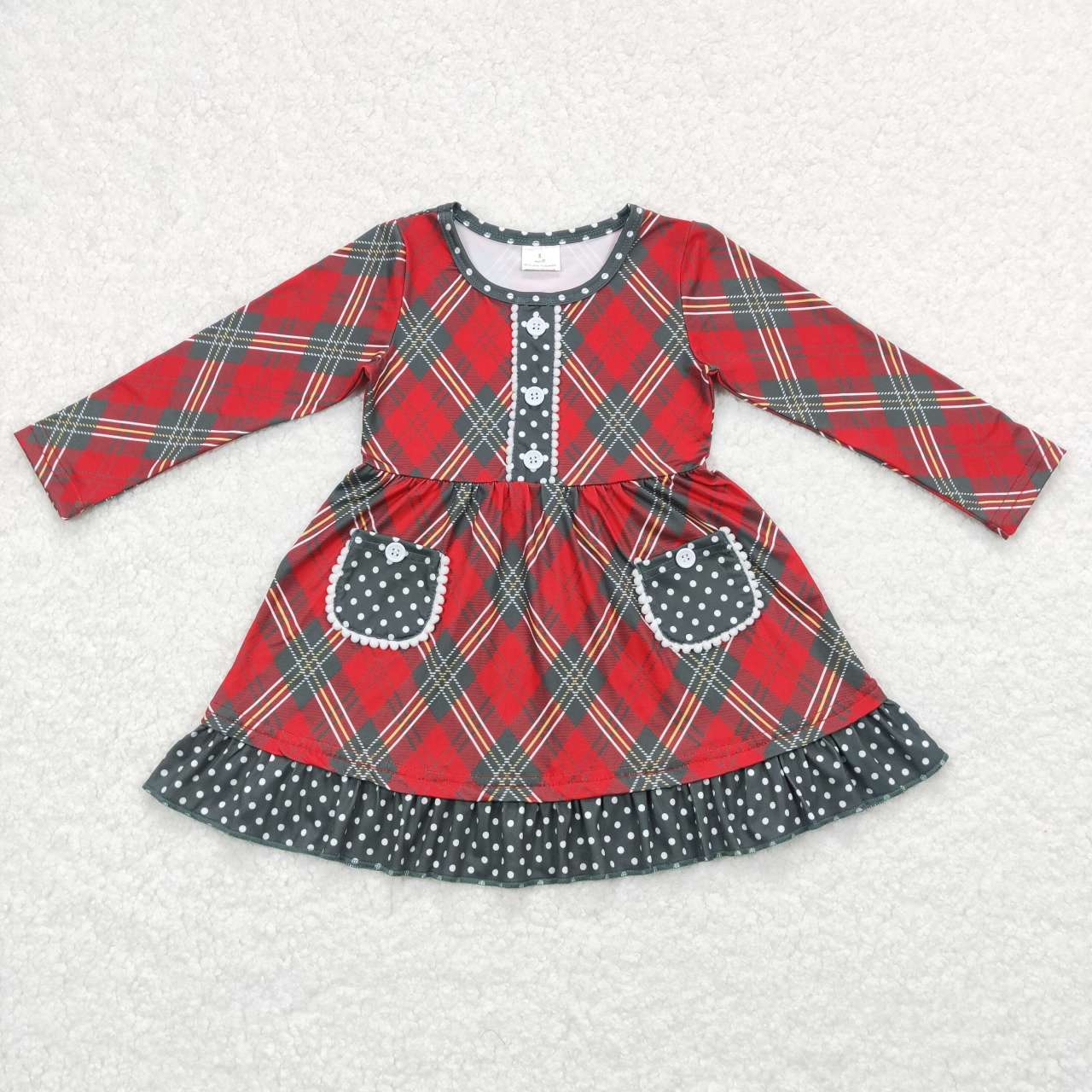 GLD0424 western Christmas plaid long sleeves girl dress RTS 20231024