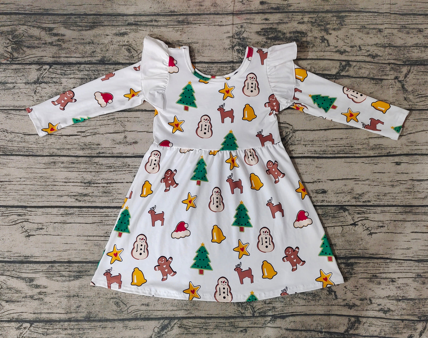 GLD0442 gingerbread cookie Christmas long sleeve girl dress 20231024 RTS