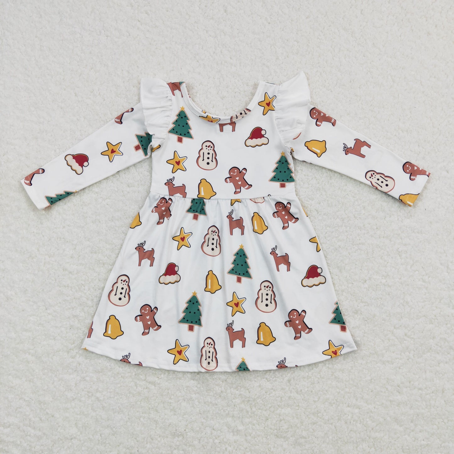 GLD0442 gingerbread cookie Christmas long sleeve girl dress 20231024 RTS