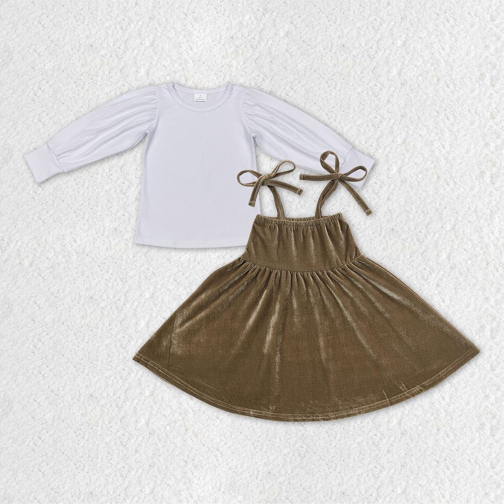 GLD0480组合 velvet brown white top long sleeve girl jumpsuit overall girl outfit 20231103 RTS