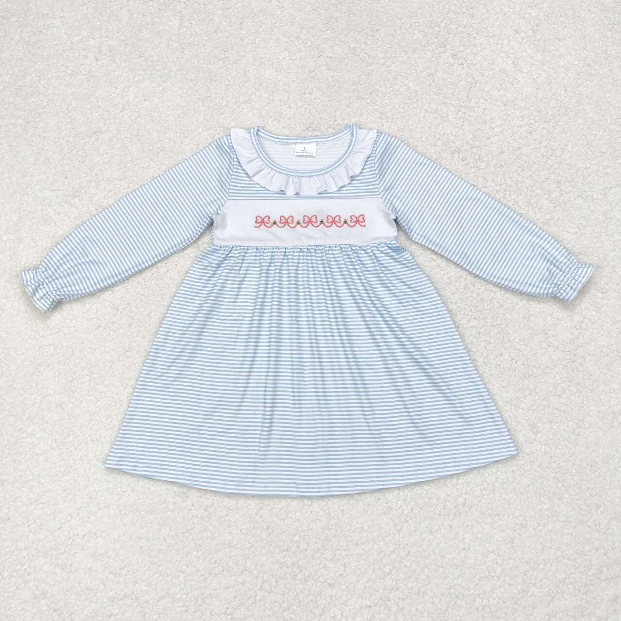 embroidery bow Christmas flower sibling GLD0508 short sleeves girl dress 202407 RTS
