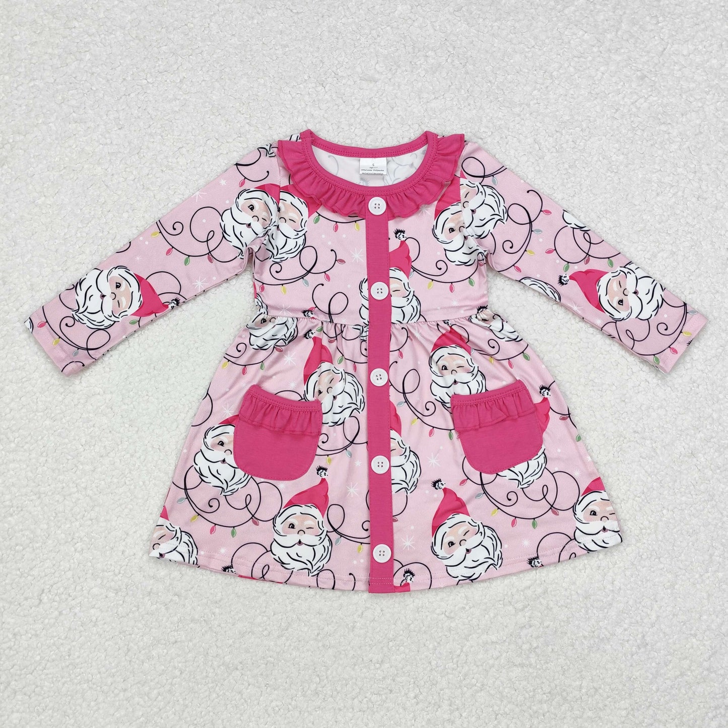 GLD0563 Christmas santa pockets girl dress 202411 sibling RTS