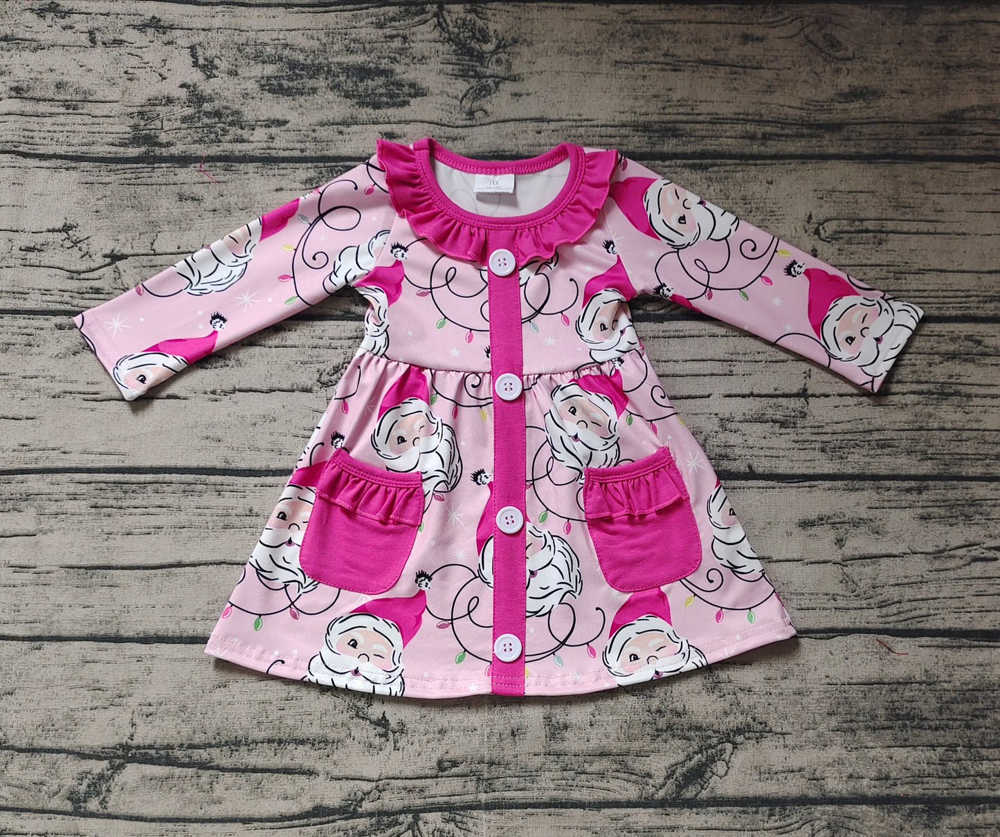 GLD0563 Christmas santa pockets girl dress 202411 sibling RTS