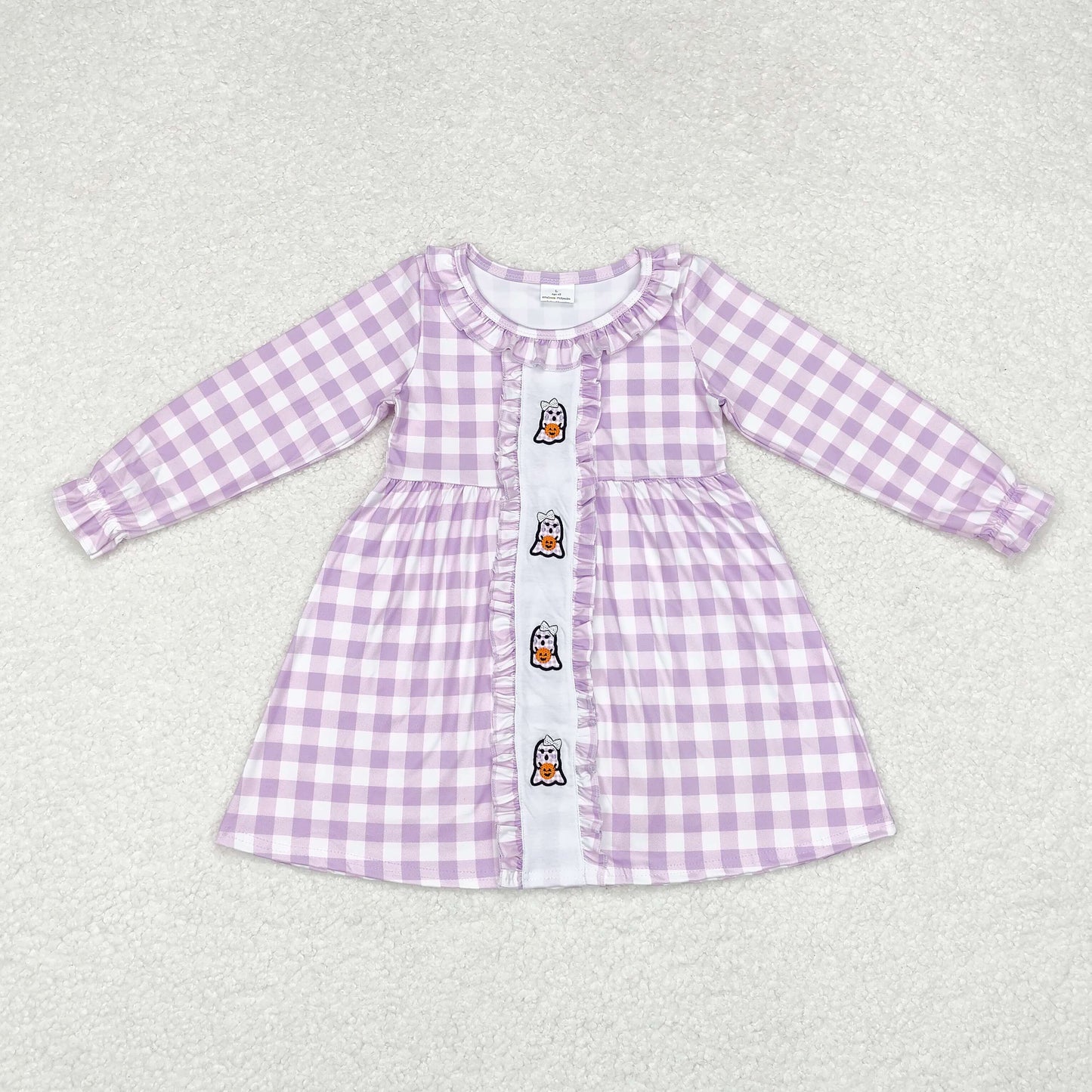 GLD0626 embroidery purple plaid sibling girl dress 202409