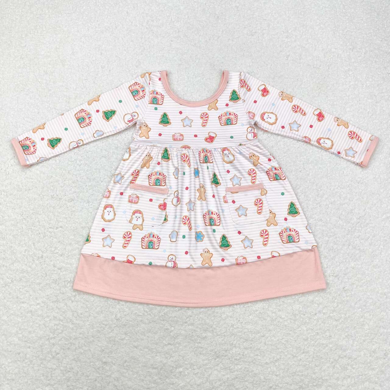 GLD0629 Chrismtas gingerbread sibling girl dress 202408