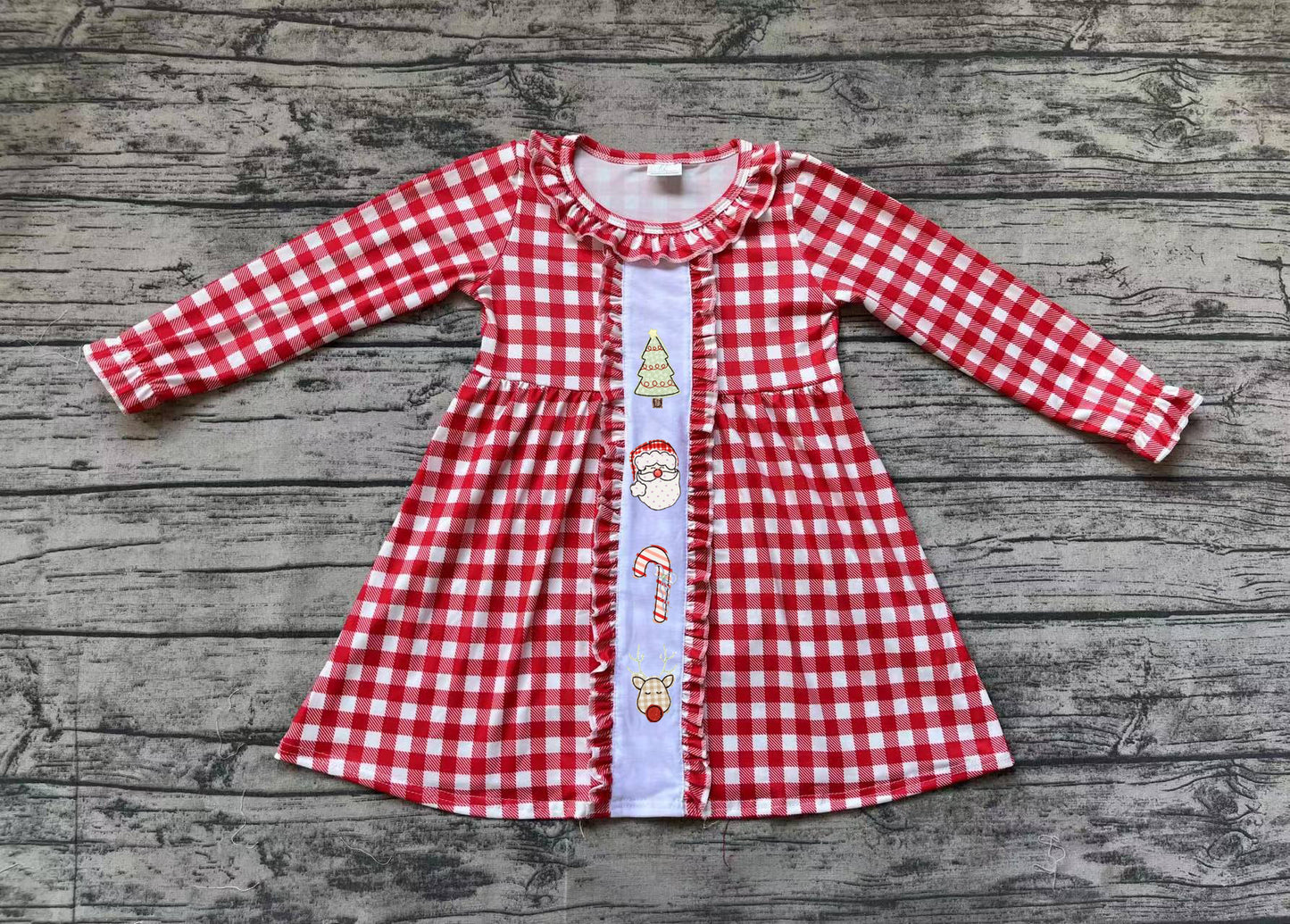 GLD0634 embroidery Christmas tree sibling girl dress preorder 202407