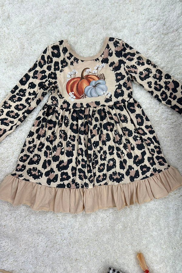 leopard Halloween pumpkin sibling GLD0698 girl dress preorder 202407