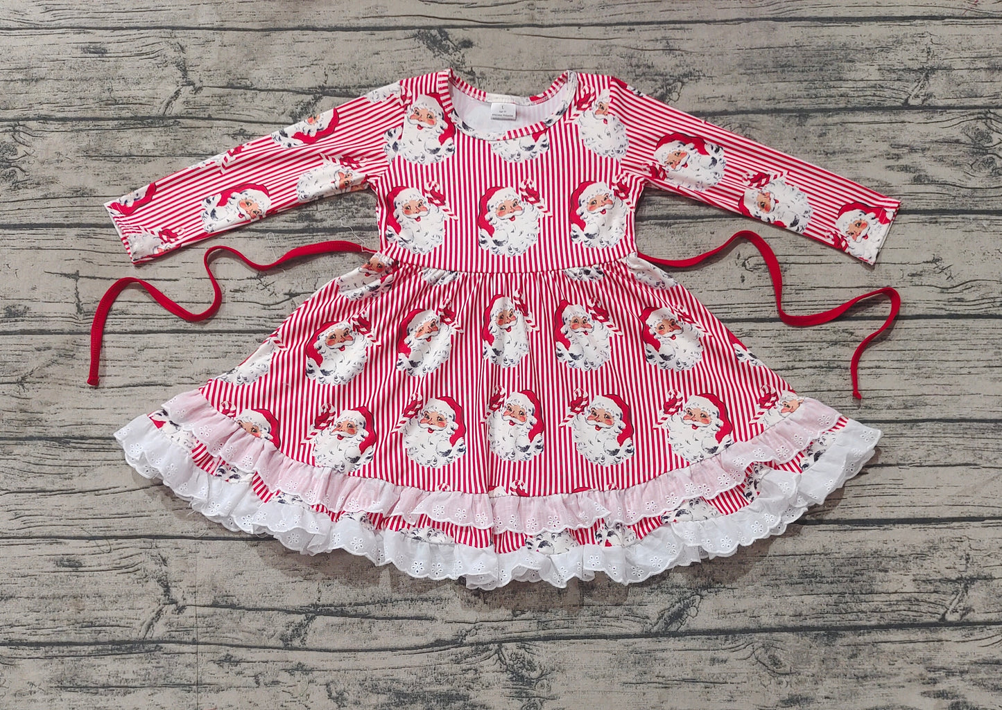 GLD0786 sibling Christmas santa girl dresS 202409 RTS