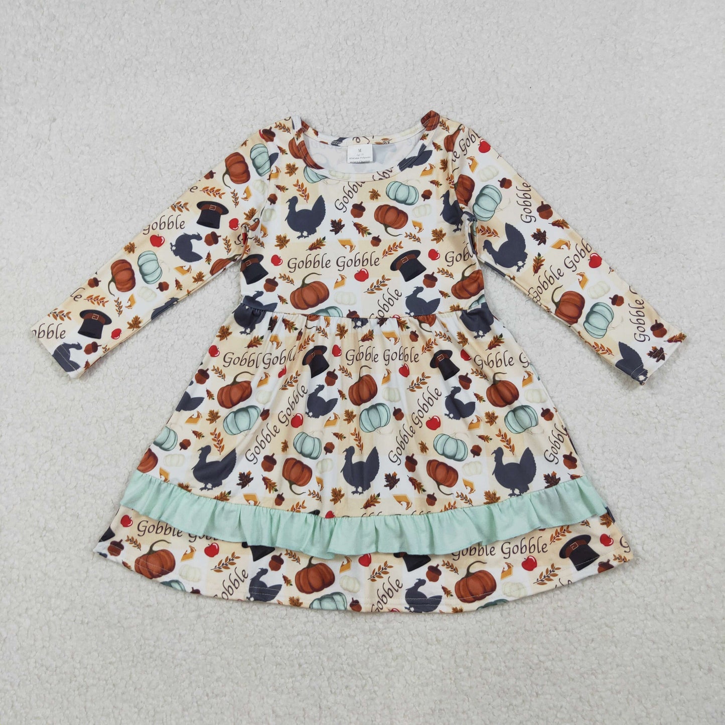 GLD0789 gobble turkey pumpkin western sibling girl dress 202509 RTS