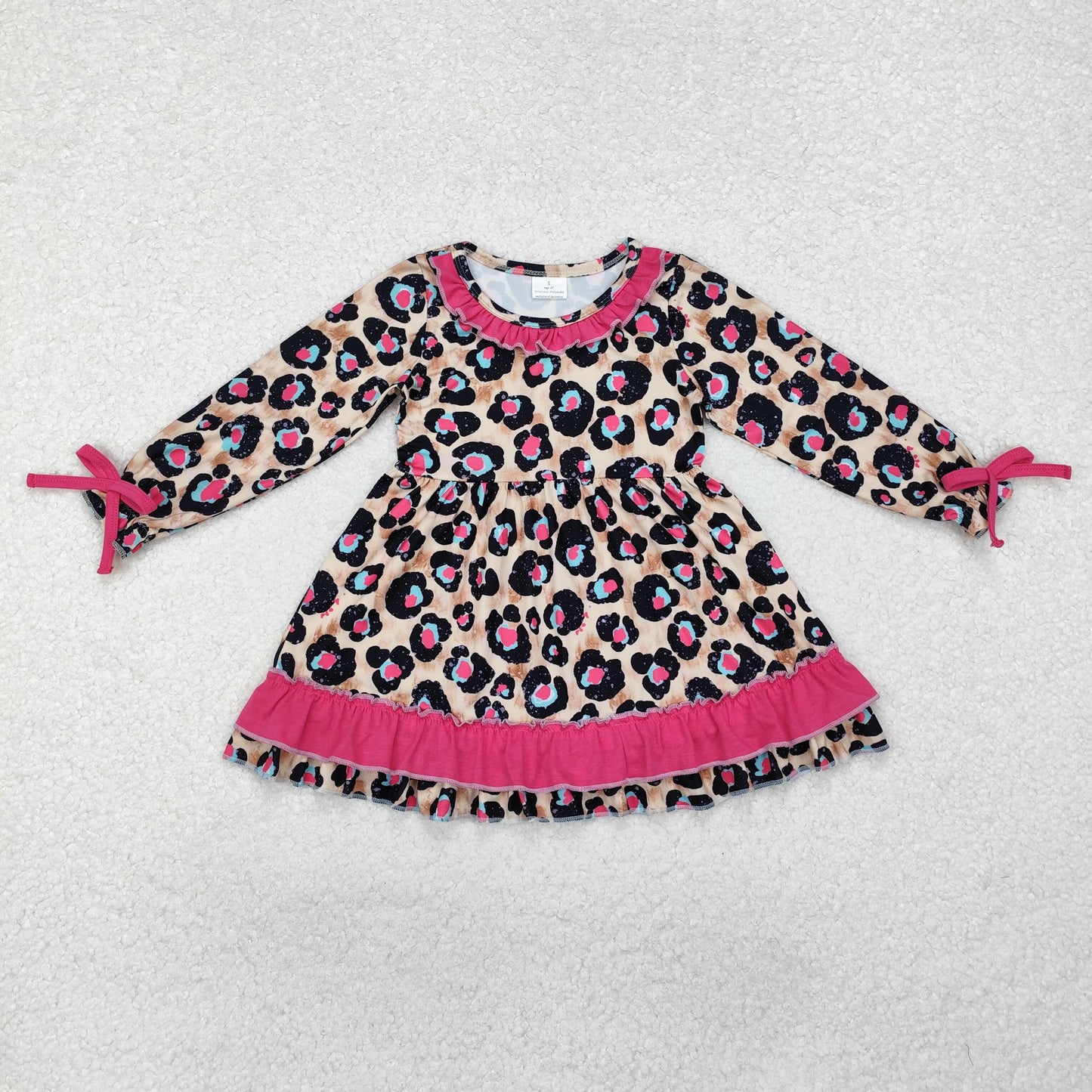 GLD0832 LEOPARD bow girl dress 202411 RTS