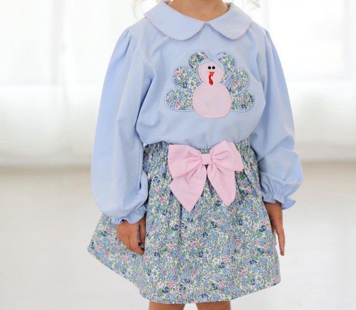 GLD0849 Embroidery turkey thanksgiving sibling girl skirt outfit  202508 RTS