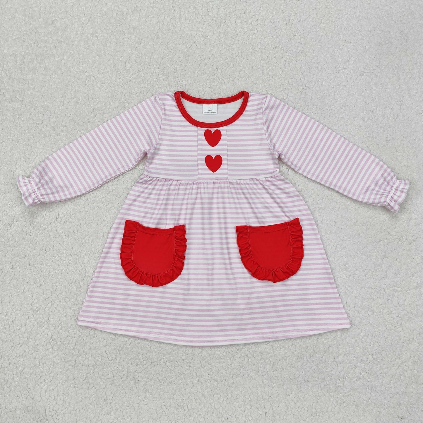 GLD0853 pink love heart sibling girl dress 202412--RTS