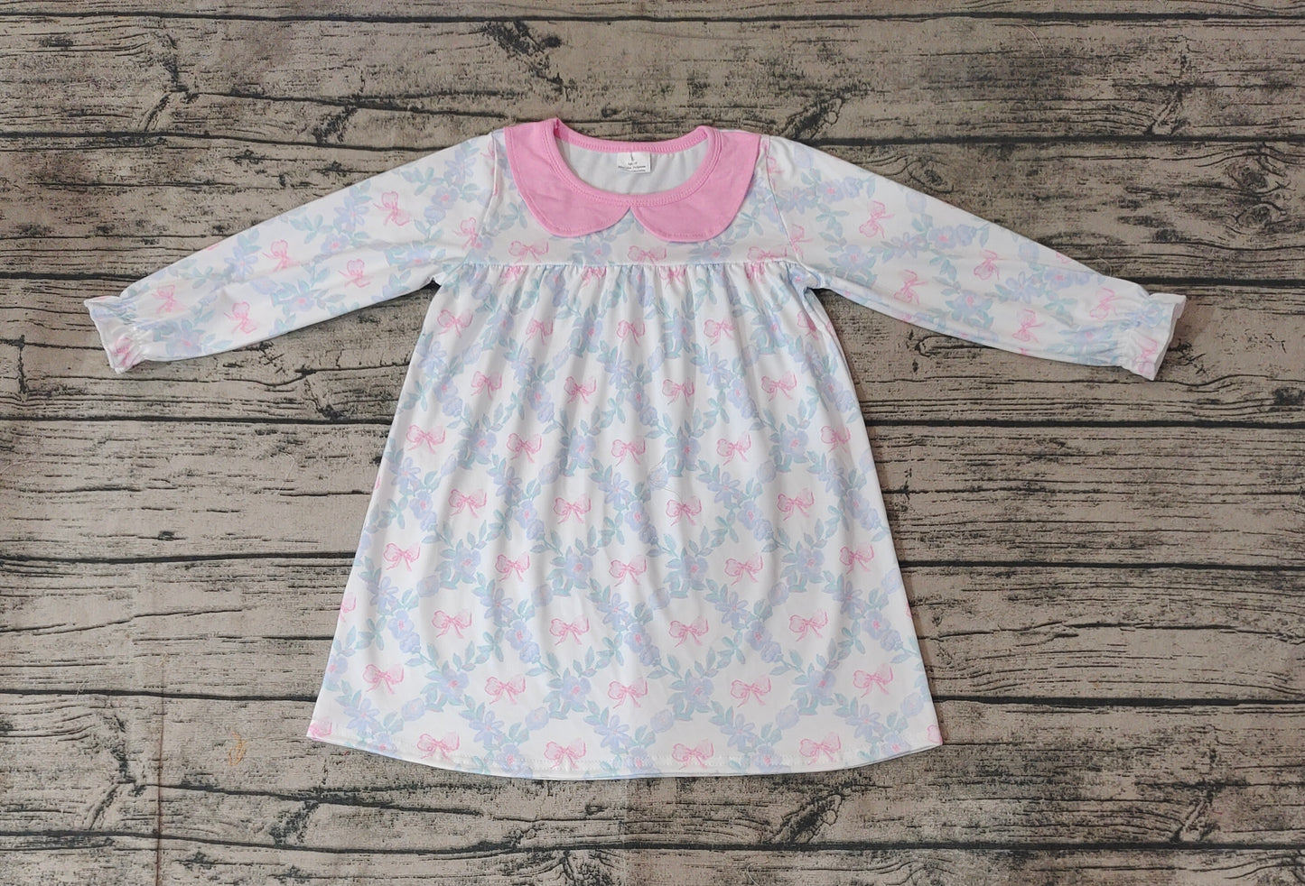 GLD0854 bow flower Christmas sibling girl dress r 202410 RTS