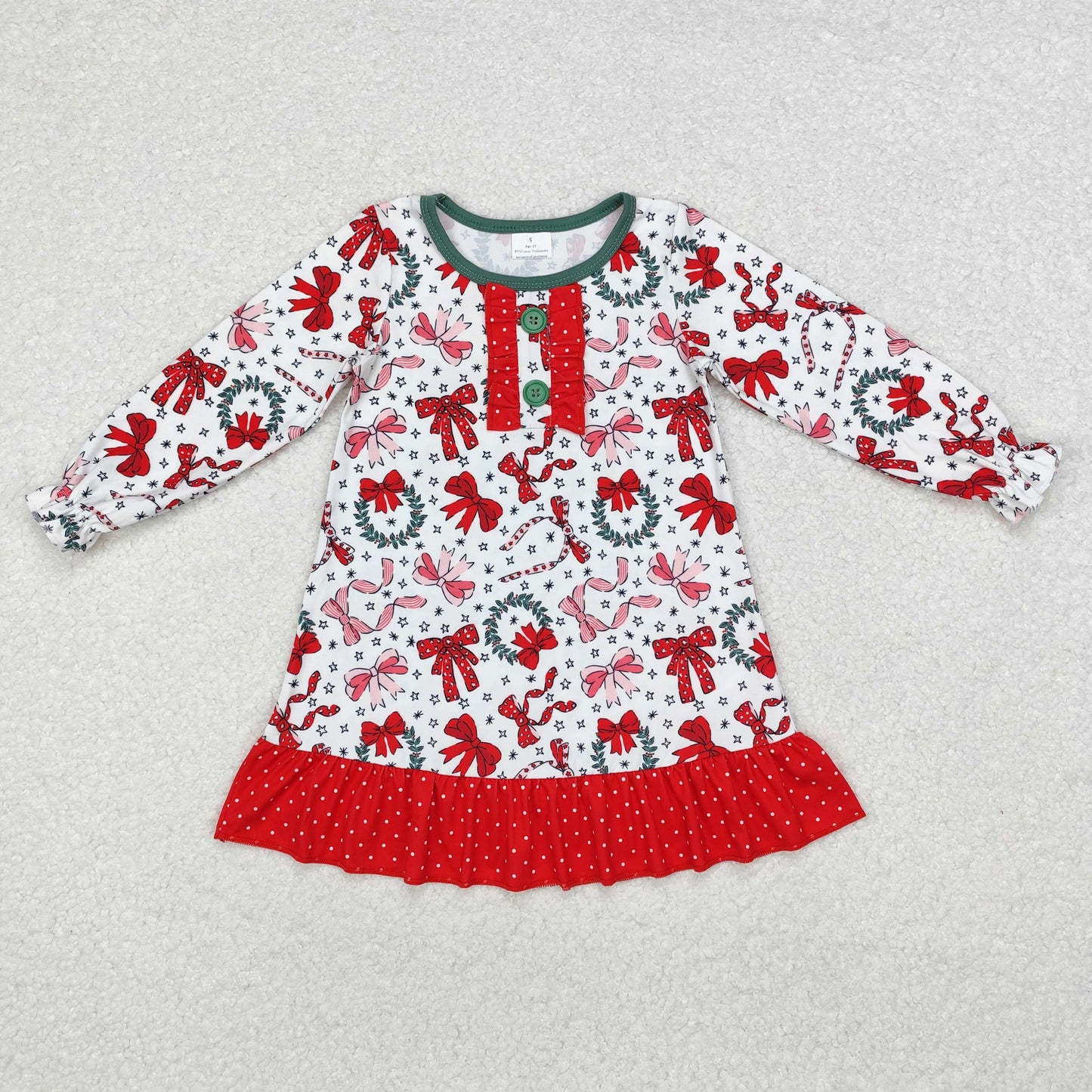 GLD0855 bow flower Christmas sibling girl dress 202409 RTS