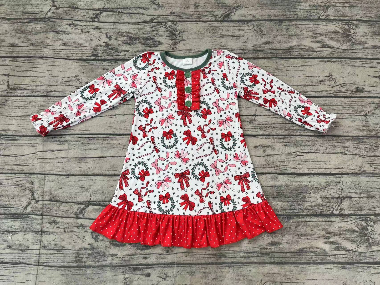 GLD0855 bow flower Christmas sibling girl dress 202409 RTS