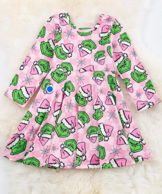 GLD0856 grinch Christmas sibling girl dress preorder 202408