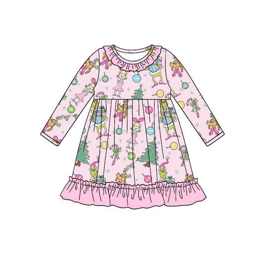 GLD0909 Christmas grinch sibling girl dress preorder 202409