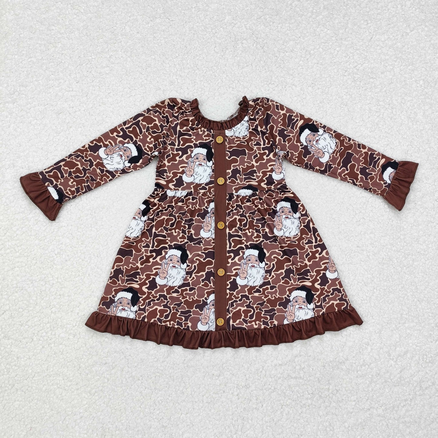 GLD0910 Christmas camo santa sibling girl dress 202410 RTS
