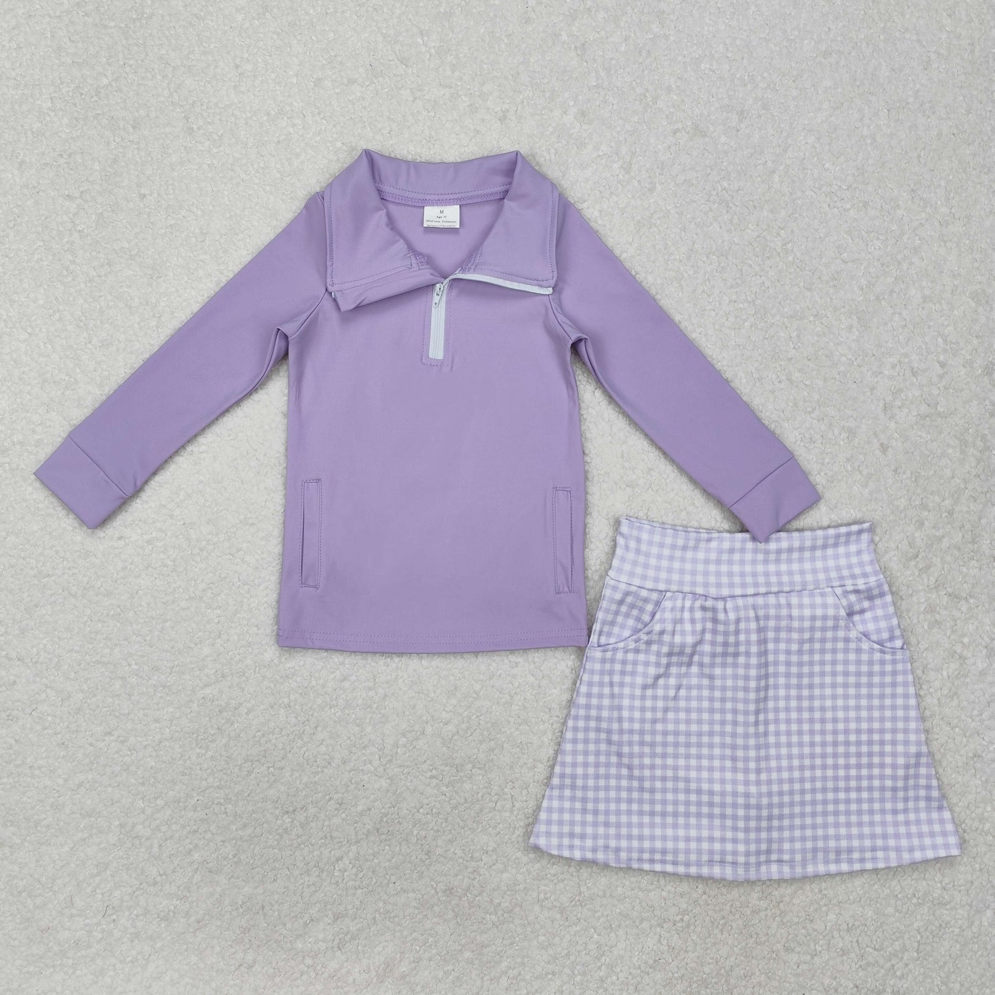 GLD0985  yoga Purple flowers western short sleeve girl skirt outfit 202501 RTS