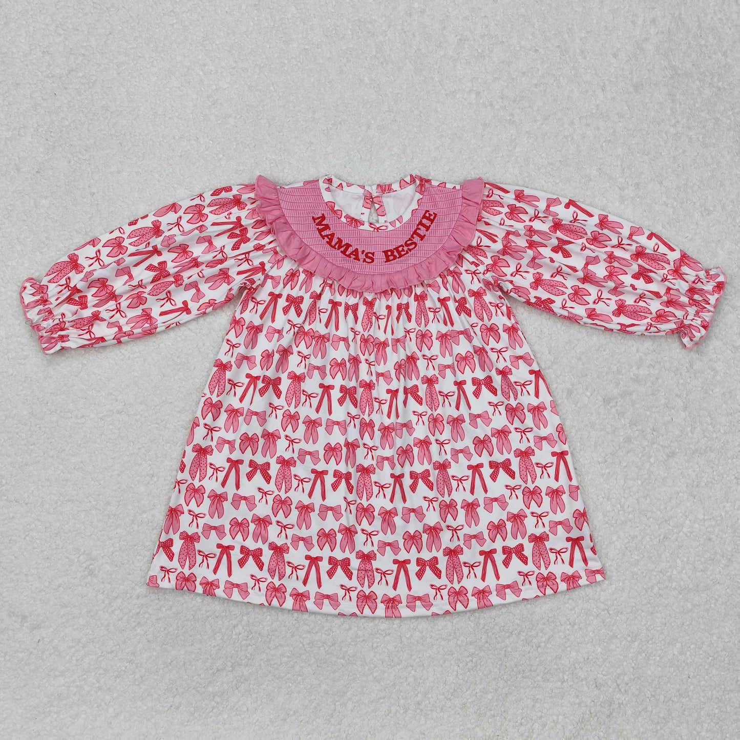 GLD0990 smocked embroidery mama's bestie BOW Valentine sibling girl dress 202501 RTS