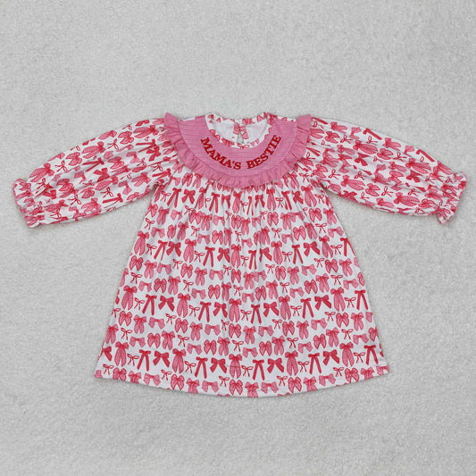 GLD0990 smocked embroidery mama's bestie BOW Valentine sibling girl dress  202501 RTS