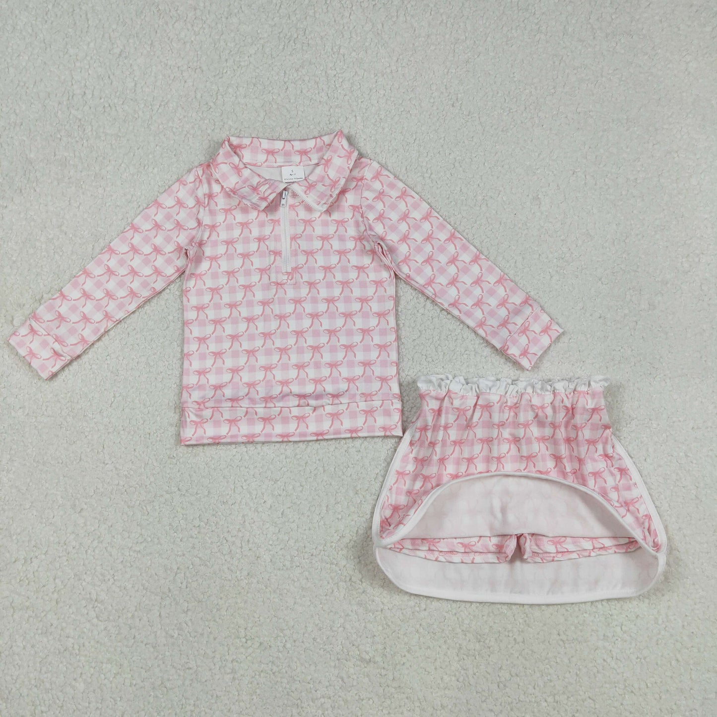 GLD1014 bow short sleeve girl skirt outfit 202511 RTS