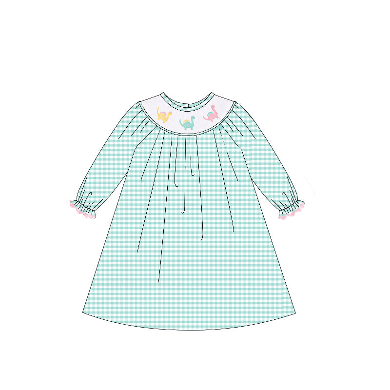 GLD1022 smocked dinosaur long sleeves girl dress 202503 preorder