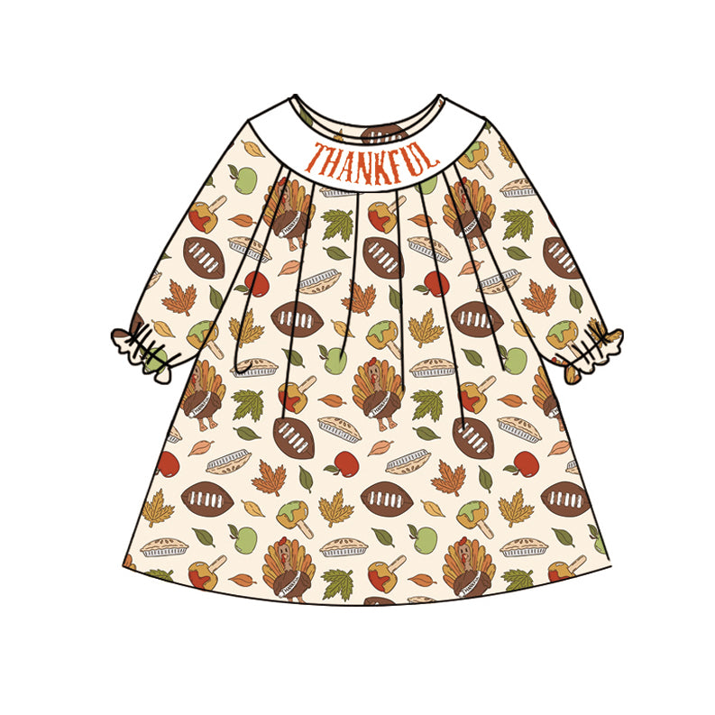 GLD1026 smocked thankful Thanksgiving turkey girl summer dress 202503 preorder