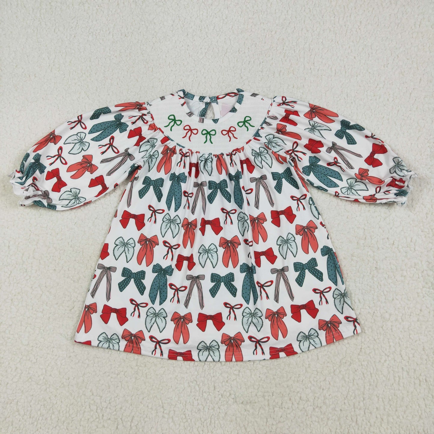 GLD1028-smocked bow Christmas girl summer dress 202507 RTS