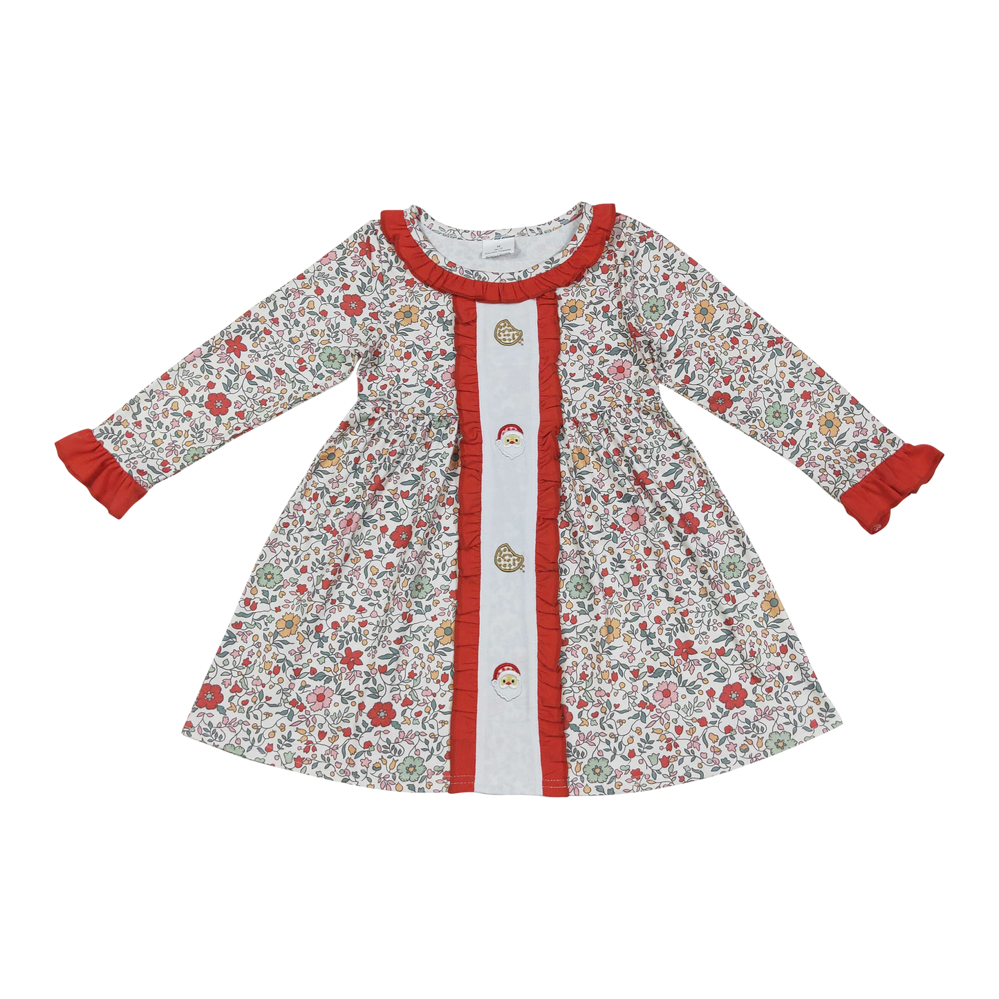 GLD1062 embroidery cookie Christmas santa girl dress 202509 RTS