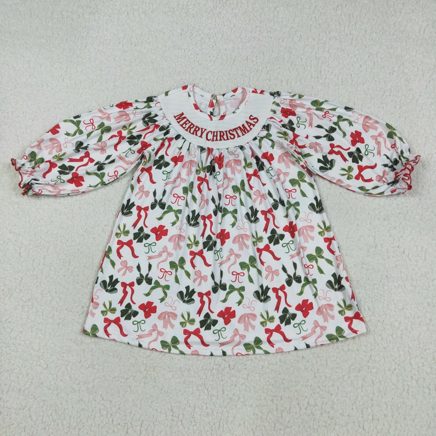 GLD1094 smocked bow Merry Christmas girl summer dress 202507 RTS