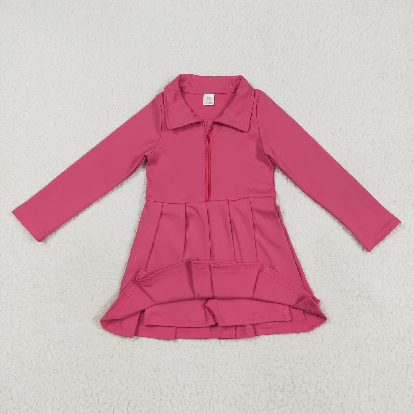 GLD1146 HOT PINK solid zipper yoga girl dress 202507 RTS