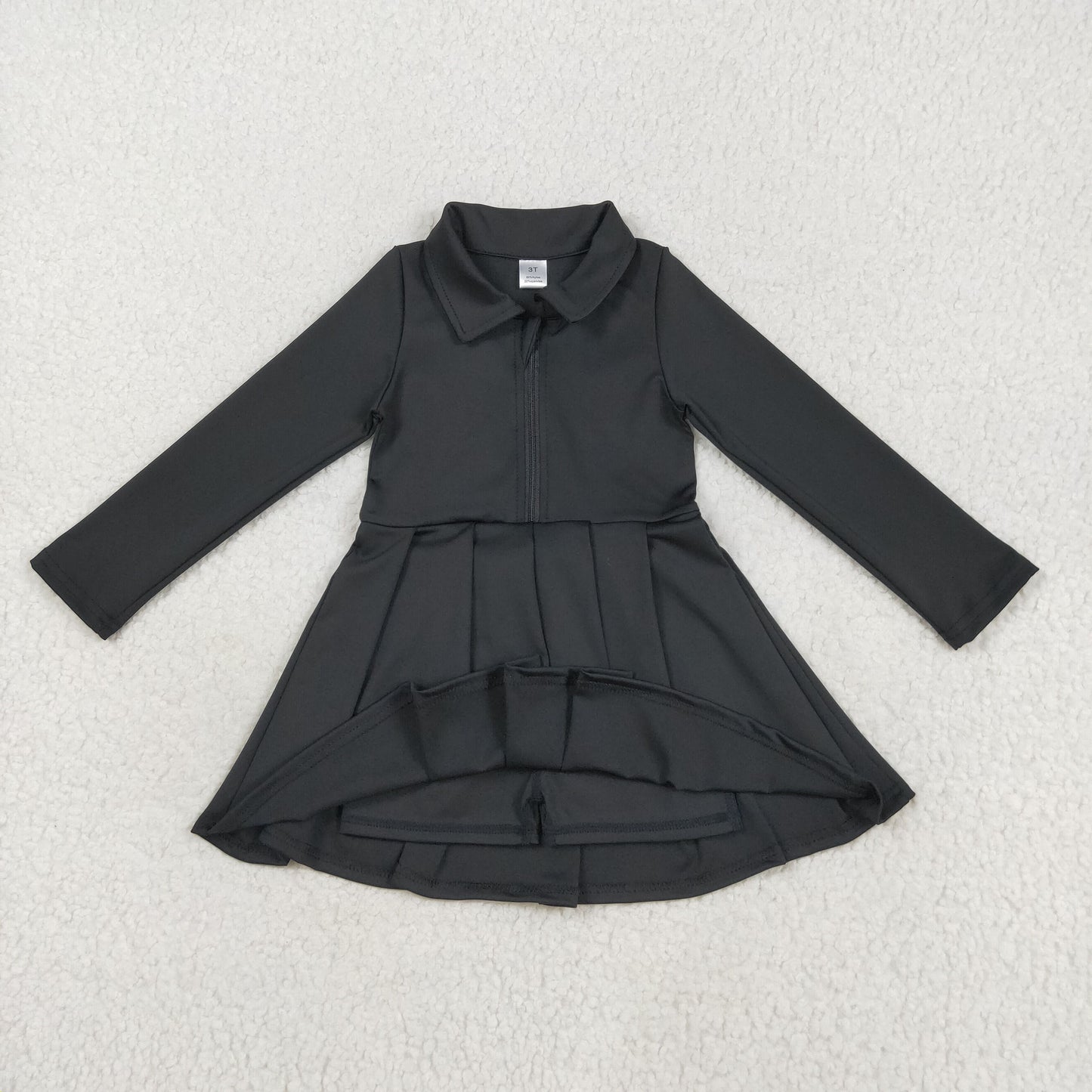 GLD1150 solid Black zipper yoga girl dress 202507 RTS