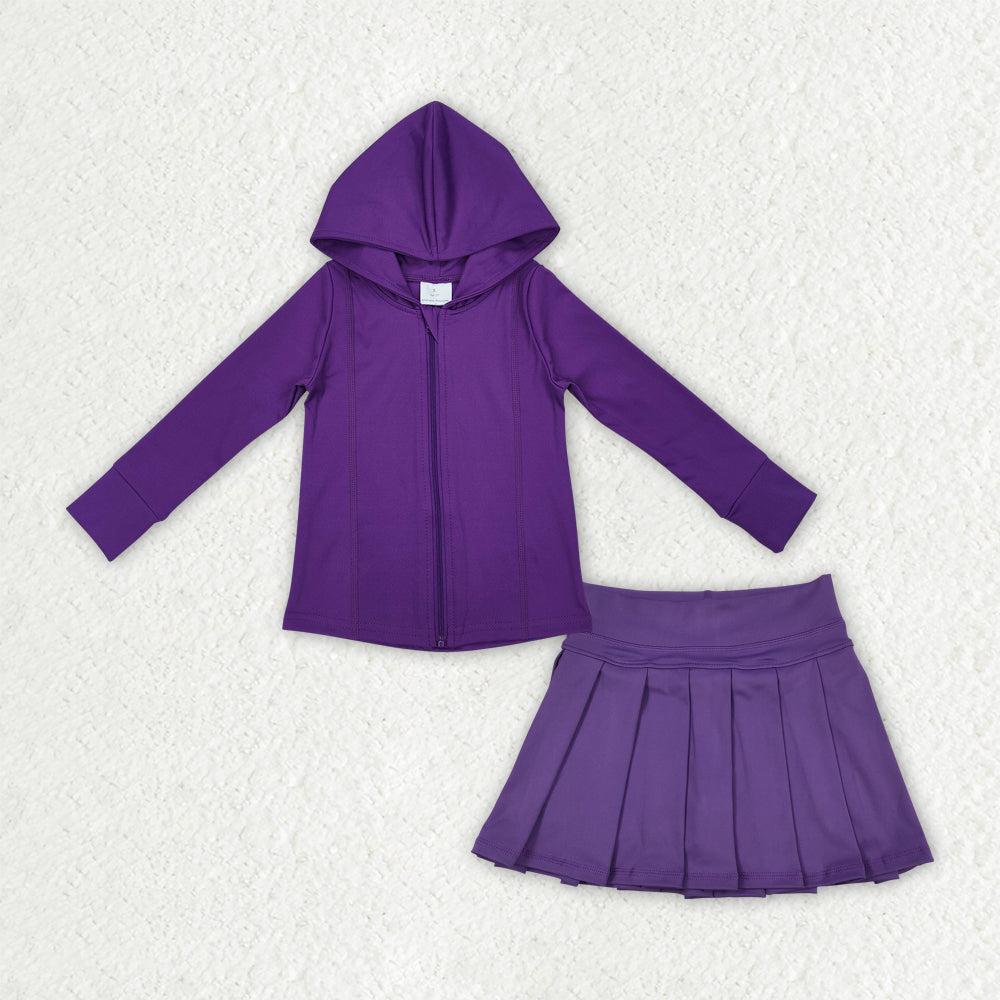 GLD1192 YOGA purple kids yoga hoodie zipper girl skirt outfit 202507