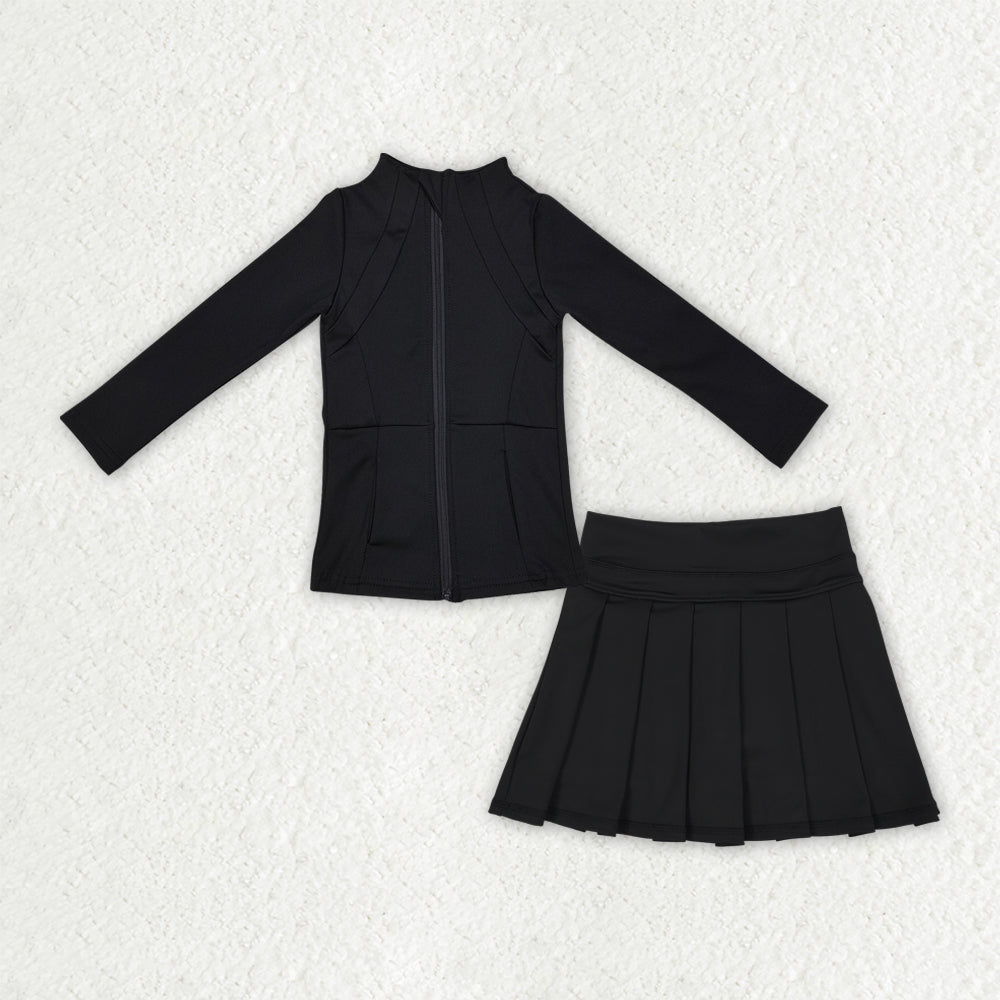 GLD1193 YOGA black kids yoga hoodie zipper girl skirt outfit 202507