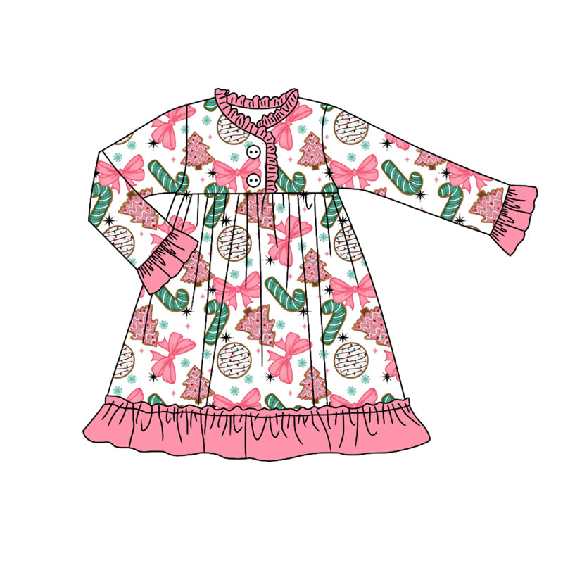 GLD1229 Bow Christmas cane tree girl dress 202507 preorder