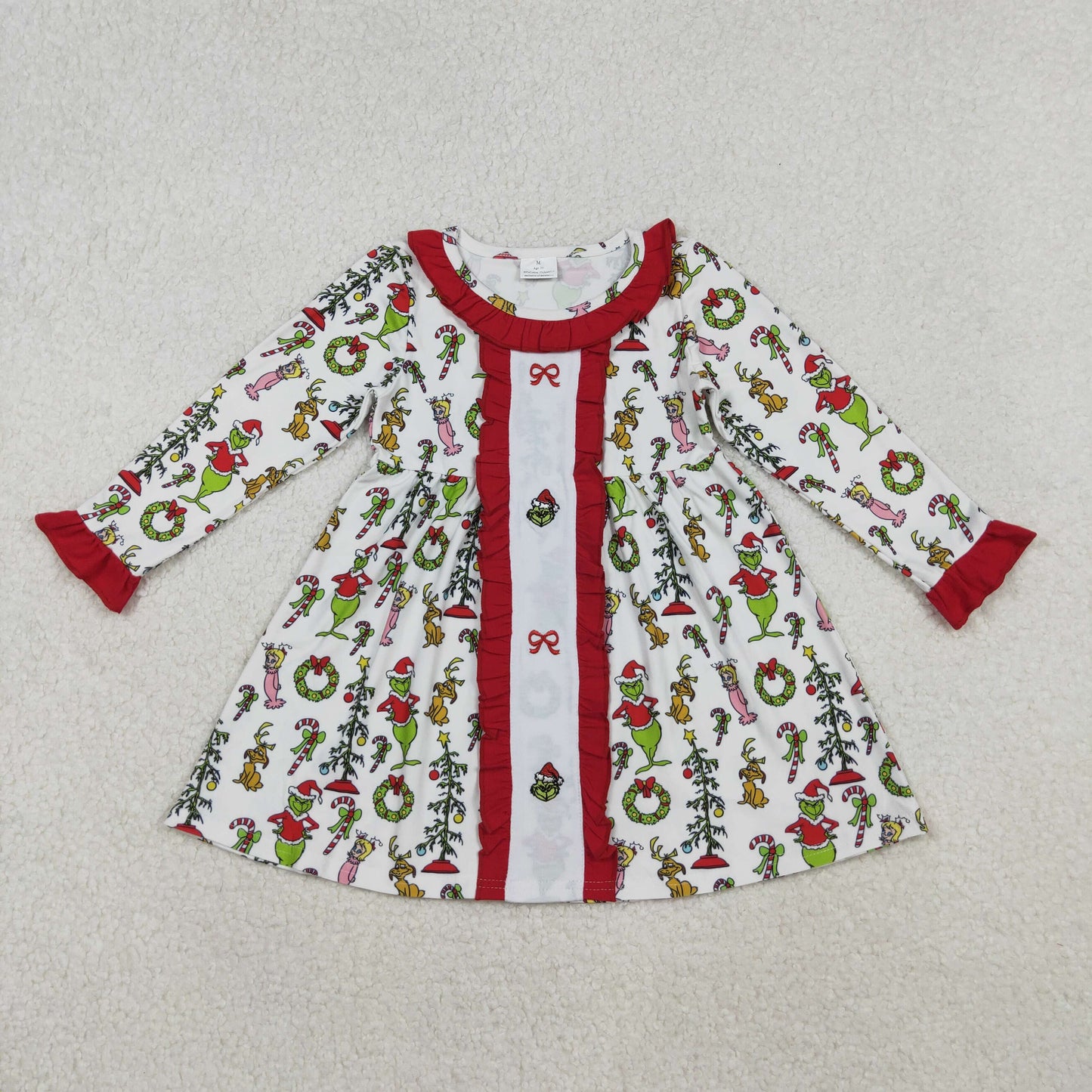 GLD1289 embroidery grinch Christmas western girl dress 202510RTS