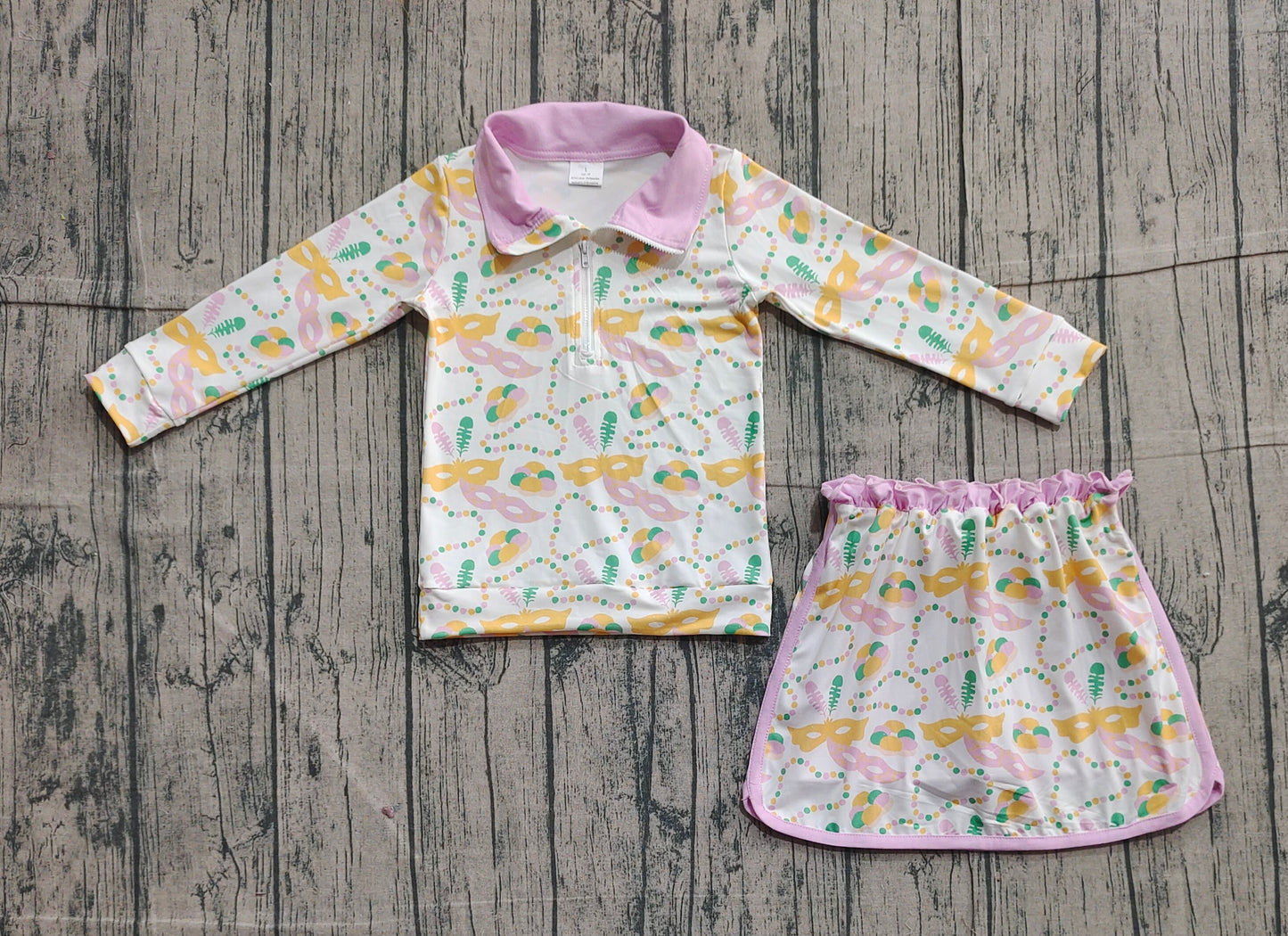 GLD1334 bow Mardi Gras girl skirt outfit 202511 preorder