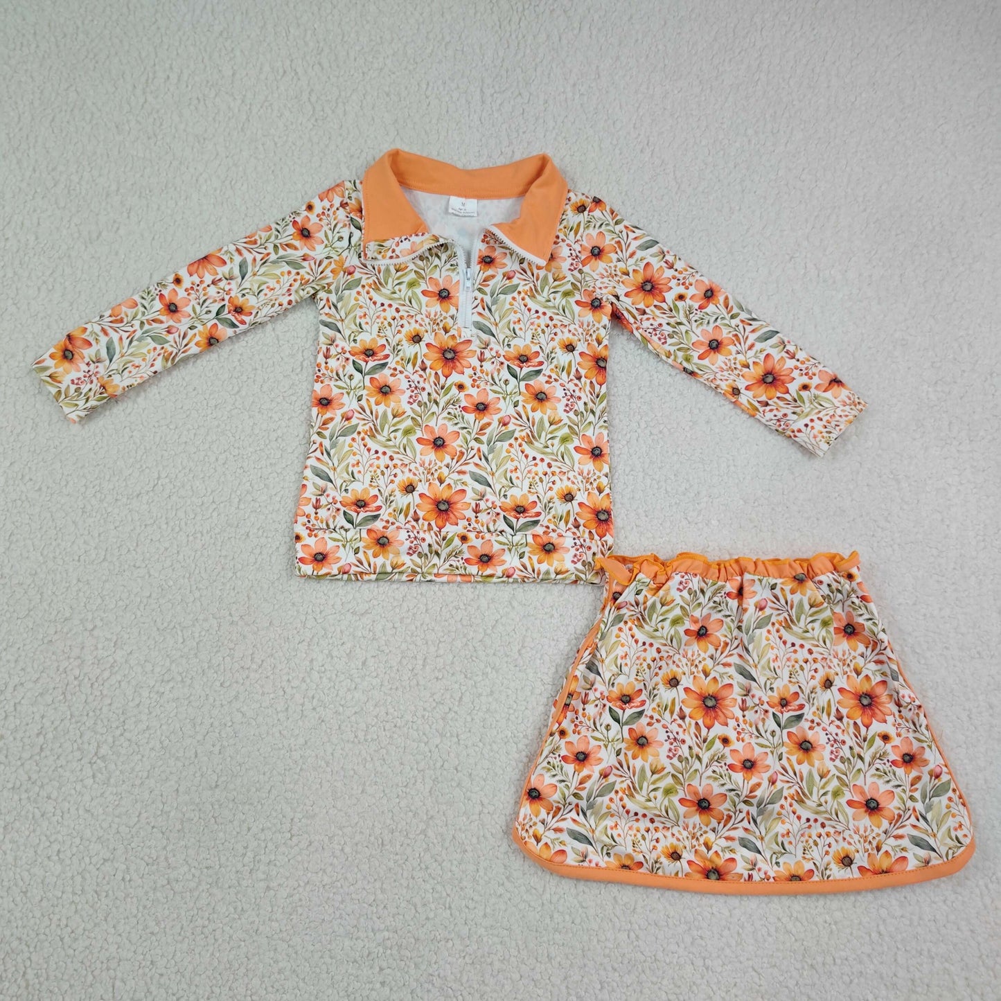 GLD1606 FALL flower zipper girl outfit skirt 202608 RTS