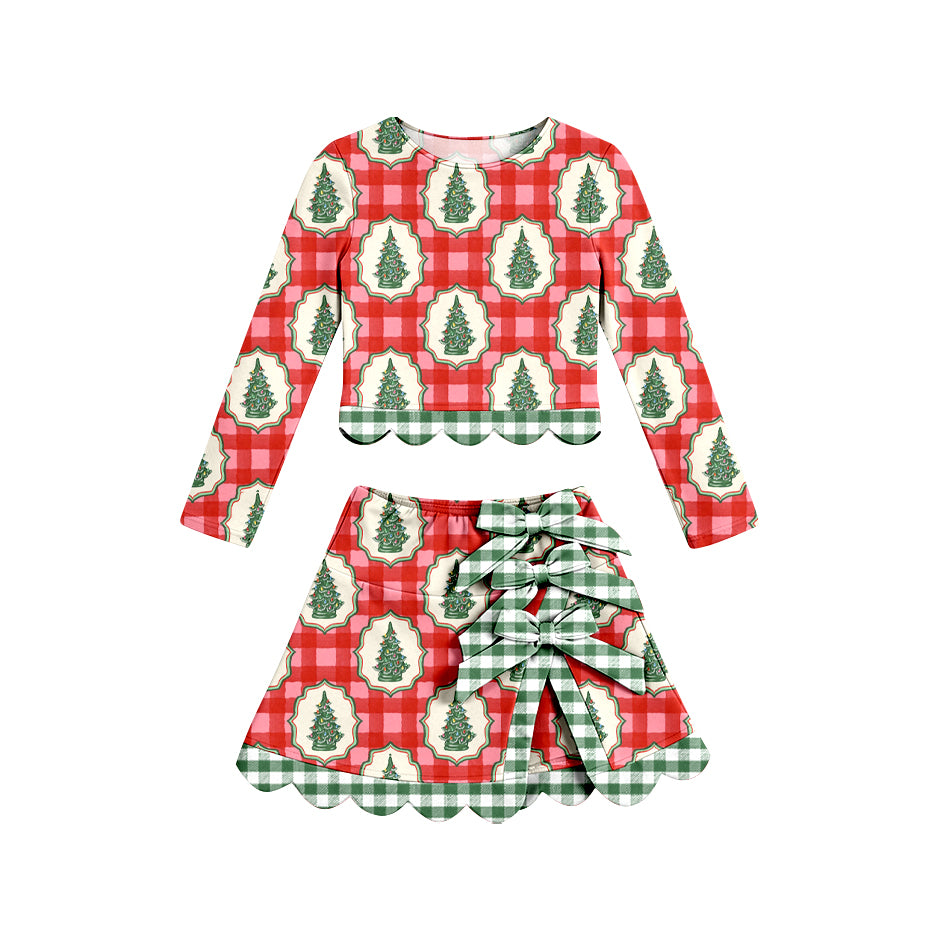 GLD1678 yoga scallop Christmas bow girl outfit skirt 202607 preorder