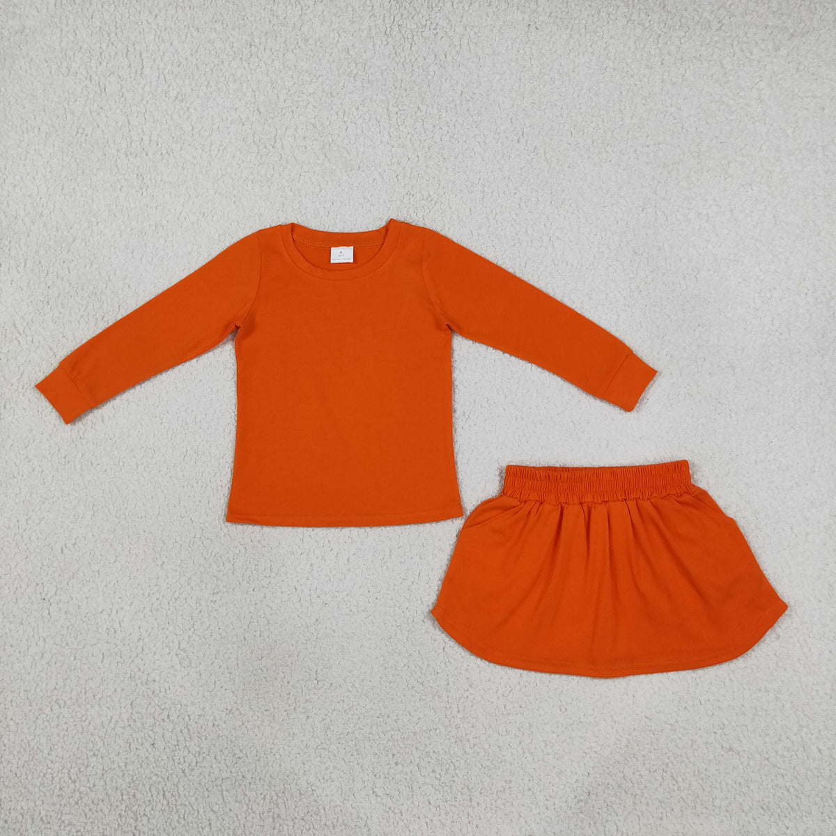 NO MOQ RTS GLD1696(1) Baby Girl Clothes Solid Orange Plain Print Long Sleeve Top Skort Outfit Set 202610