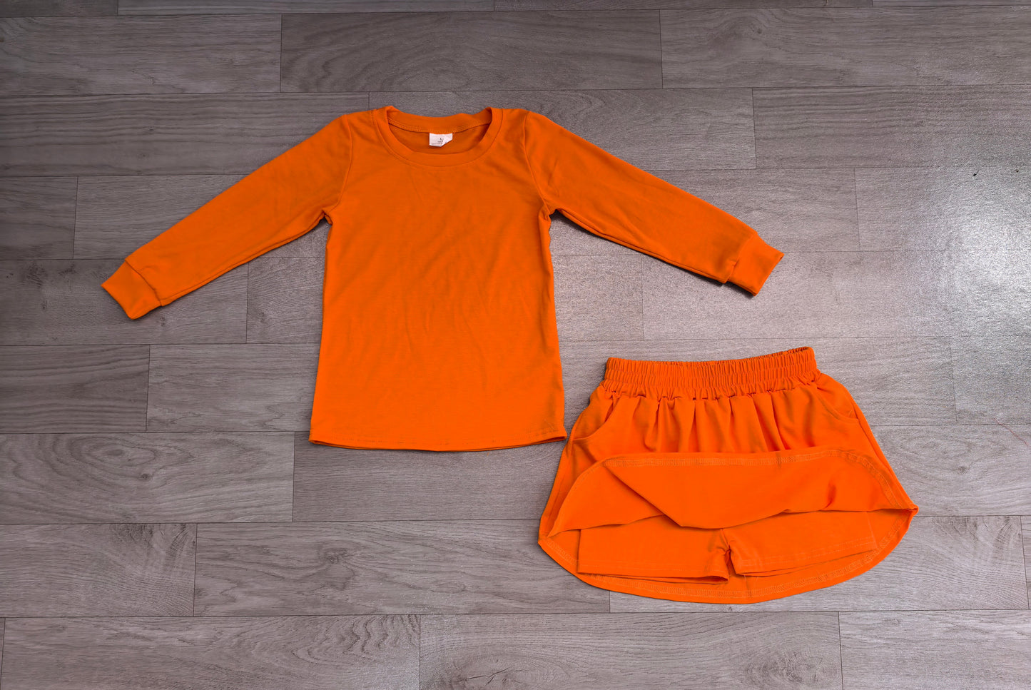 RTS GLD1696 Solid Long Sleeve Top Skirt Girls 2Pcs Outfit 202608